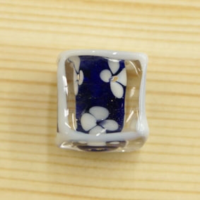 小花骰子琉璃珠(藍)