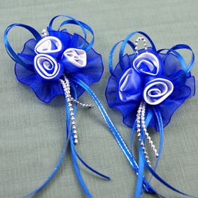 婚佈花-三玫瑰胸花(藍)